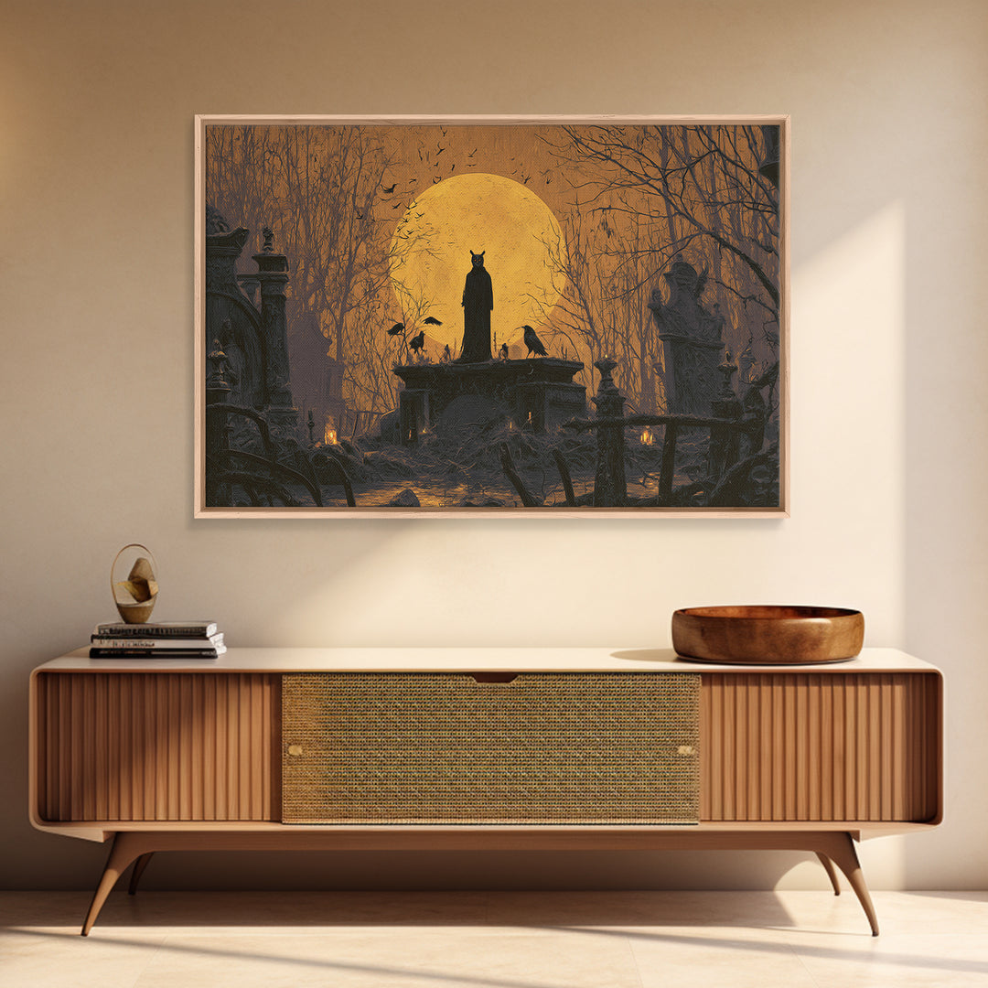 The Owl-Faced Omen, Romantic Gothic Landscape, Landscape Wall Art, Dark Halloween Decor, Canvas Print, Halloween Wall Art