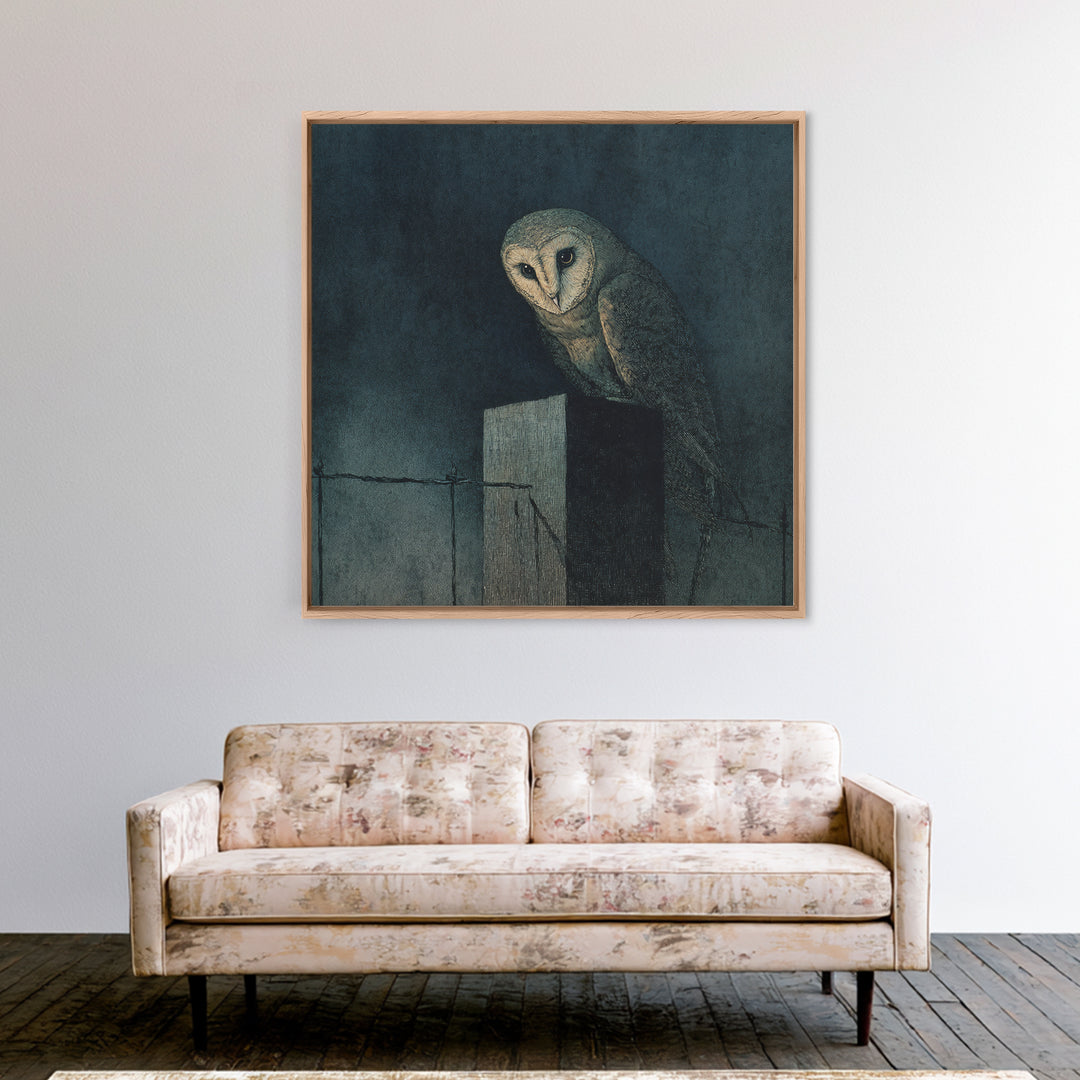 The Owl-Faced Omen, Dark Symbolist Art, Square Wall Art, Gothic Horror Wall Art, Canvas Print, Halloween Wall Art