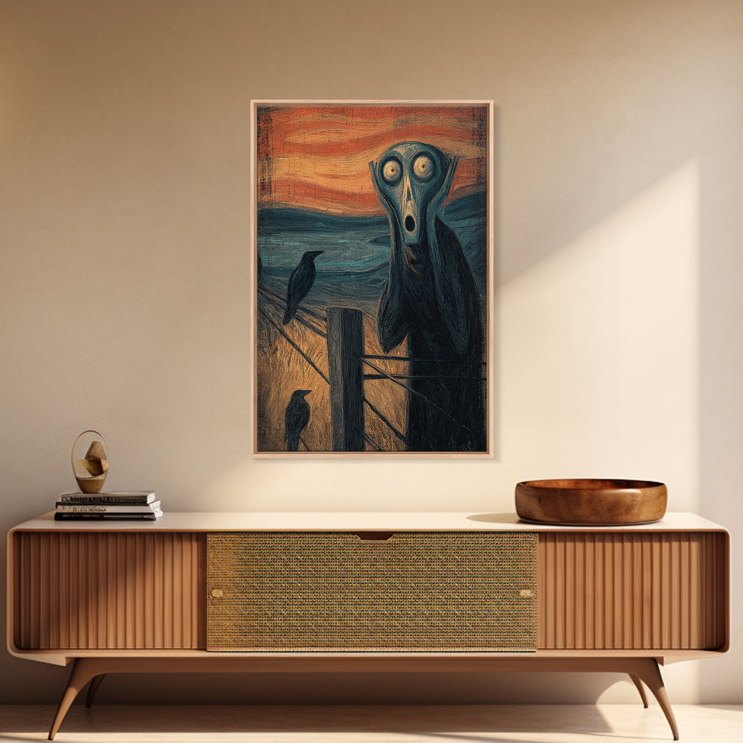 The Owl-Faced Omen, Expressionist Gothic Art, Vertical Wall Art, Macabre Wall Art, Canvas Print, Halloween Wall Art, Collectible Wall Decor