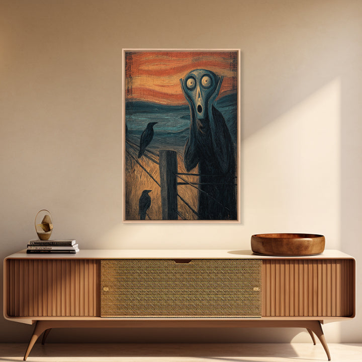 The Owl-Faced Omen, Expressionist Gothic Art, Vertical Wall Art, Macabre Wall Art, Canvas Print, Halloween Wall Art, Collectible Wall Decor