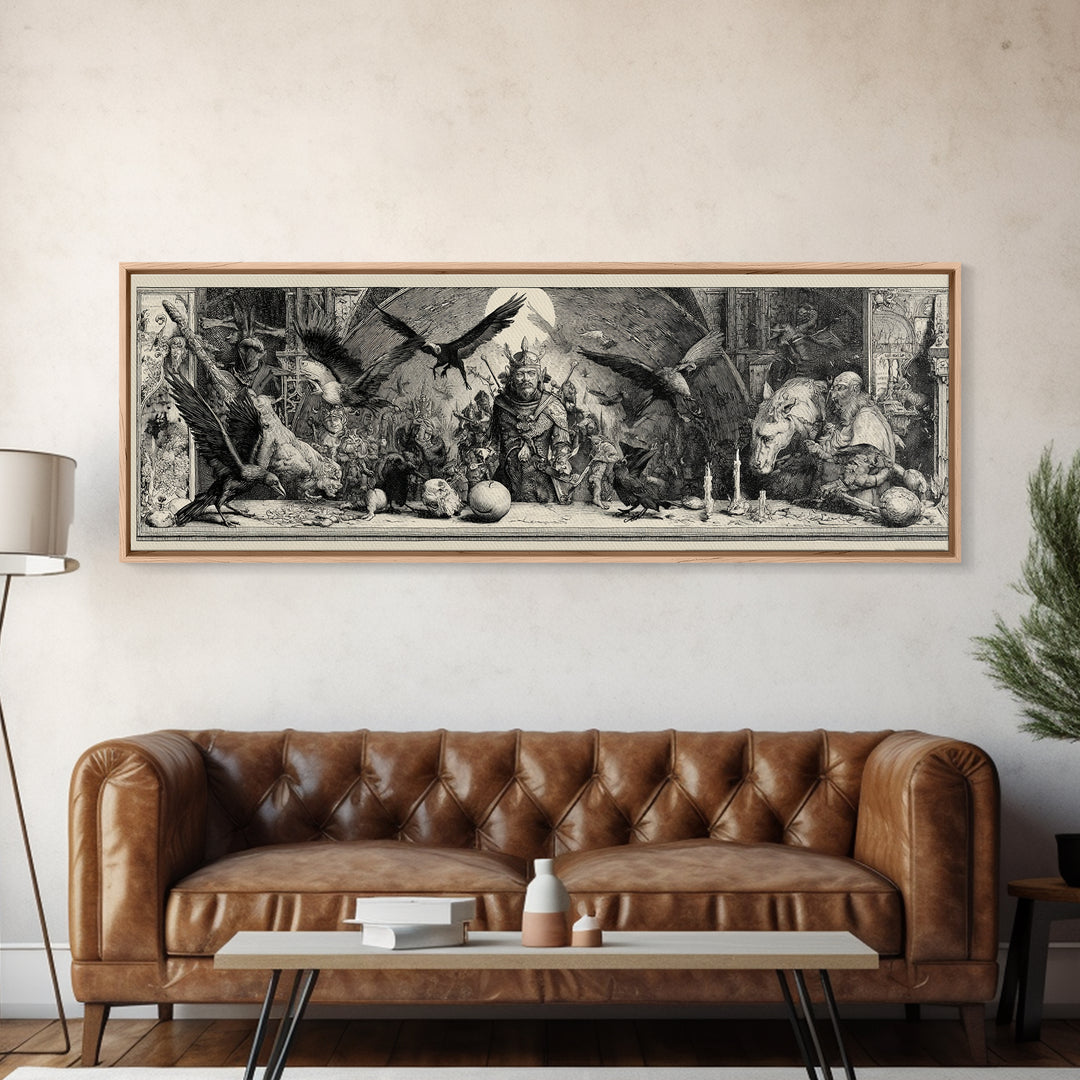 The Bat-Winged Imp, Renaissance Engraving Art, Extra Wide Wall Art, Dark Fantasy Wall Art, Canvas Print, Halloween Wall Art