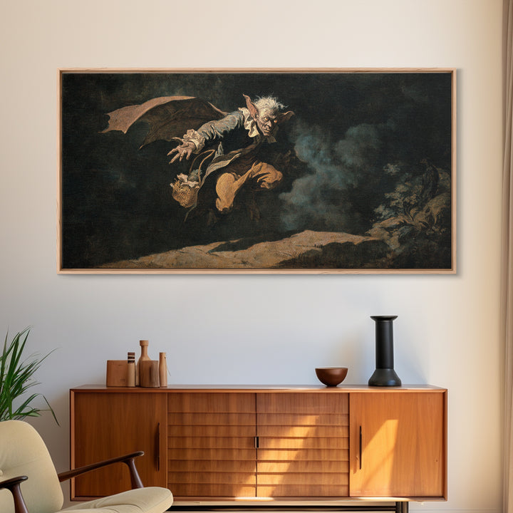 The Bat-Winged Imp, Dark Romantic Horror Art, Wide Panoramic Art, Dark Fantasy Wall Art, Canvas Print, Halloween Wall Art