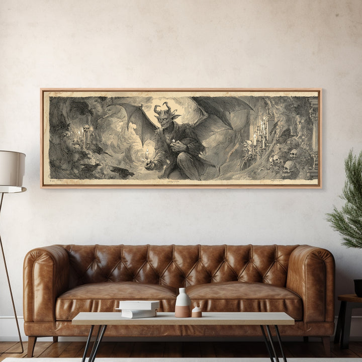 The Bat-Winged Imp, Decadent Gothic Art, Extra Wide Wall Art, Dark Halloween Decor, Canvas Print, Halloween Wall Art