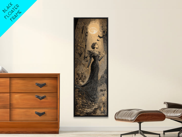The Spider Queen, Gothic Engraving Art, Tall Narrow Wall Art, Dark Fantasy Wall Art, Framed Canvas Print, Halloween Wall Art
