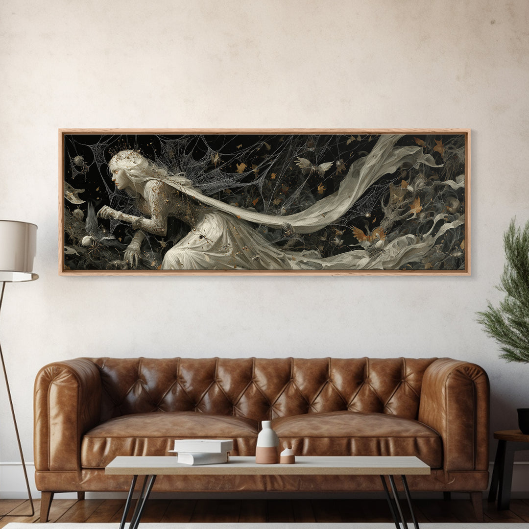 The Spider Queen, Medieval Grotesque Art, Extra Wide Wall Art, Gothic Horror Wall Art, Canvas Print, Halloween Wall Art