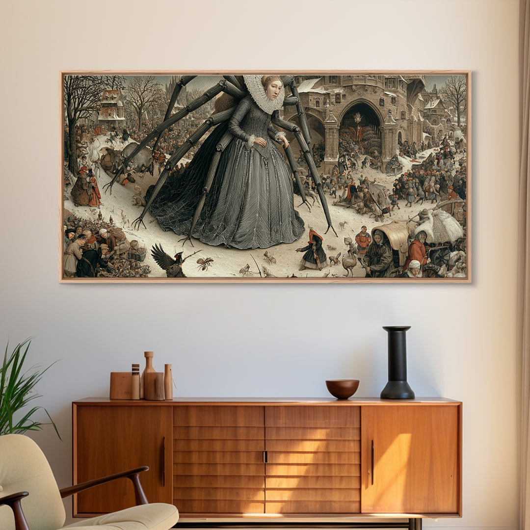The Spider Queen, Northern Renaissance Horror, Wide Panoramic Art, Gothic Horror Wall Art, Canvas Print, Halloween Wall Art