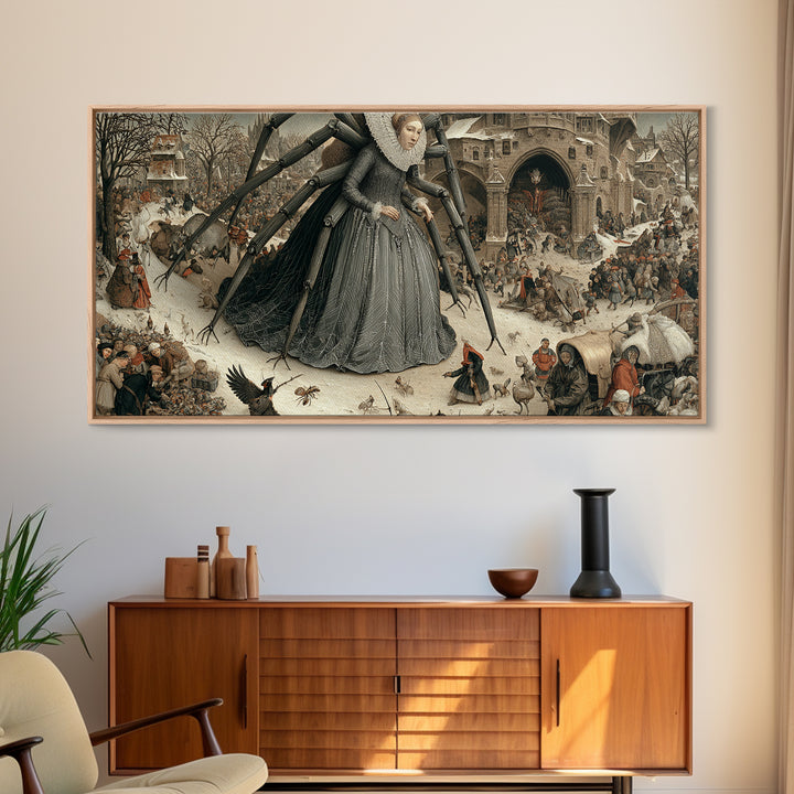 The Spider Queen, Northern Renaissance Horror, Wide Panoramic Art, Gothic Horror Wall Art, Canvas Print, Halloween Wall Art