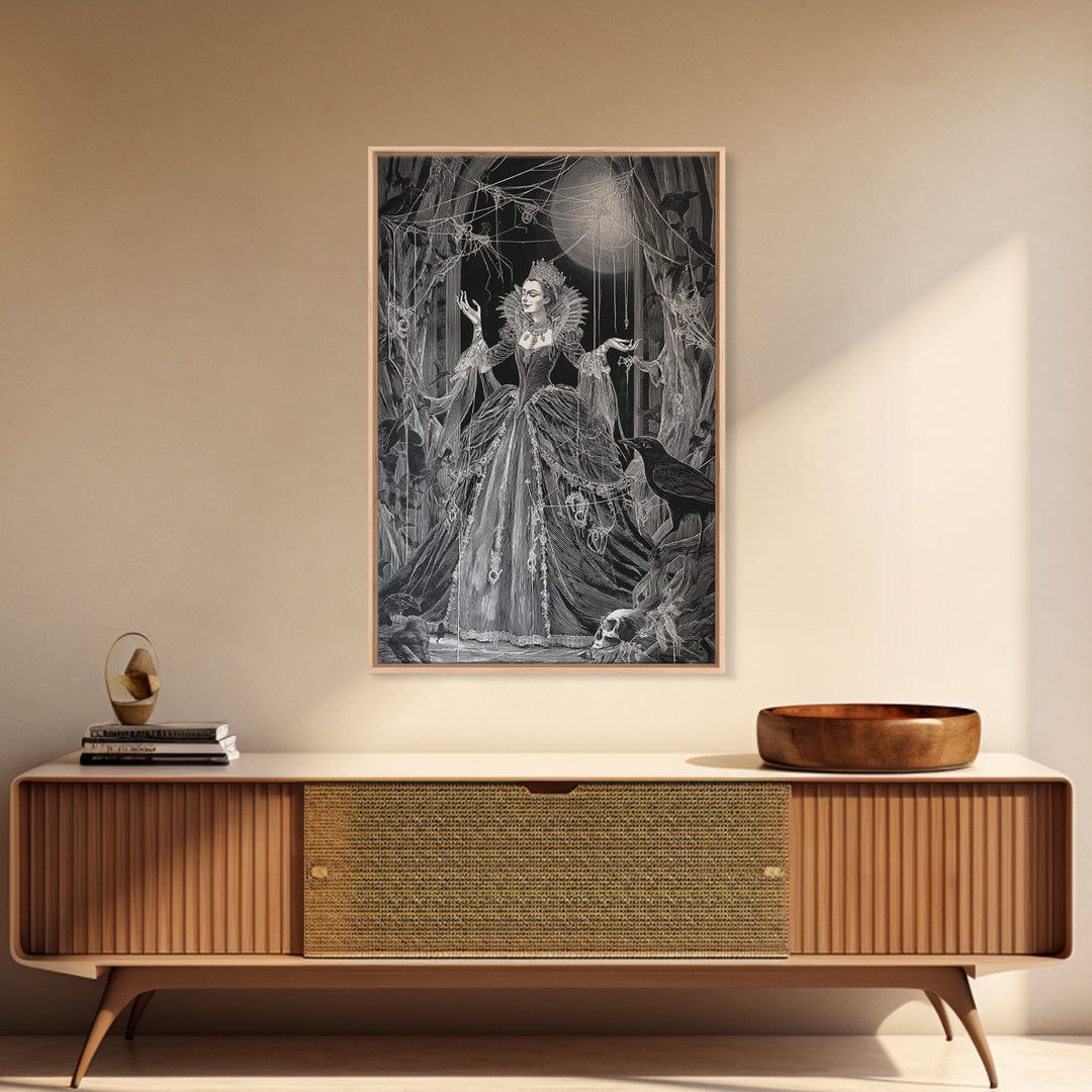 The Spider Queen, Danse Macabre Art, Vertical Wall Art, Dark Halloween Decor, Framed Canvas Print, Halloween Wall Art