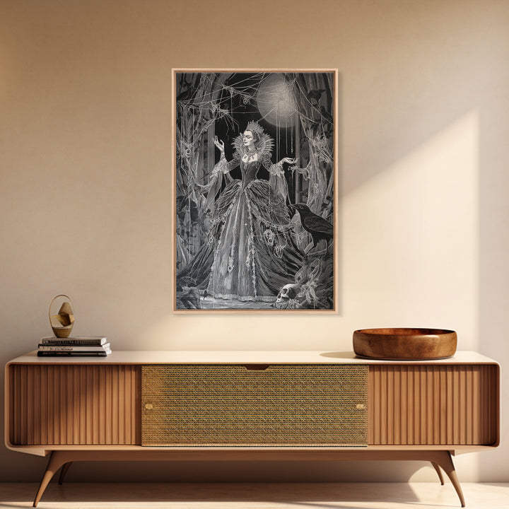 The Spider Queen, Danse Macabre Art, Vertical Wall Art, Dark Halloween Decor, Framed Canvas Print, Halloween Wall Art