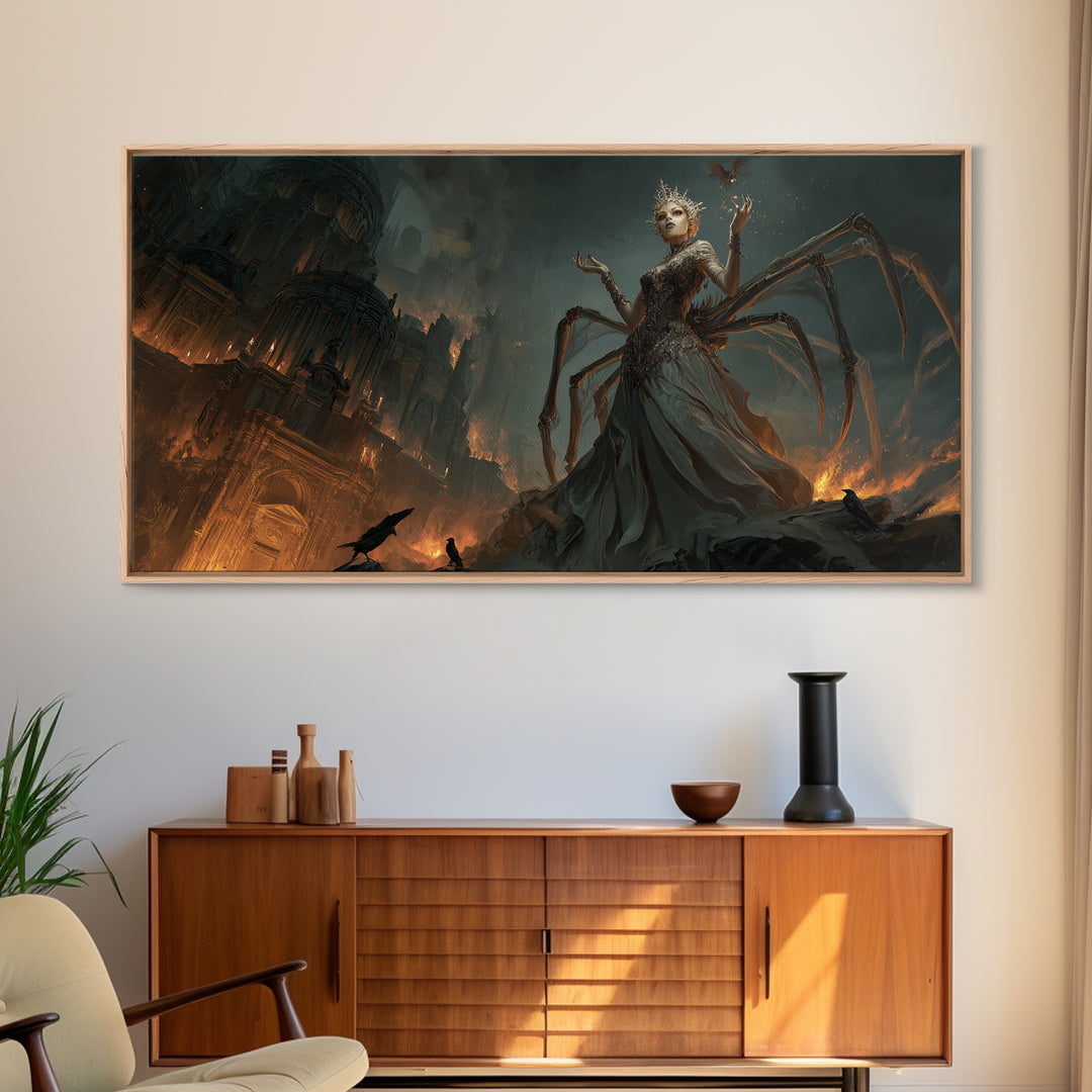 The Spider Queen, Apocalyptic Romantic Art, Wide Panoramic Art, Dark Fantasy Wall Art, Canvas Print, Halloween Wall Art, Gothic Home Decor
