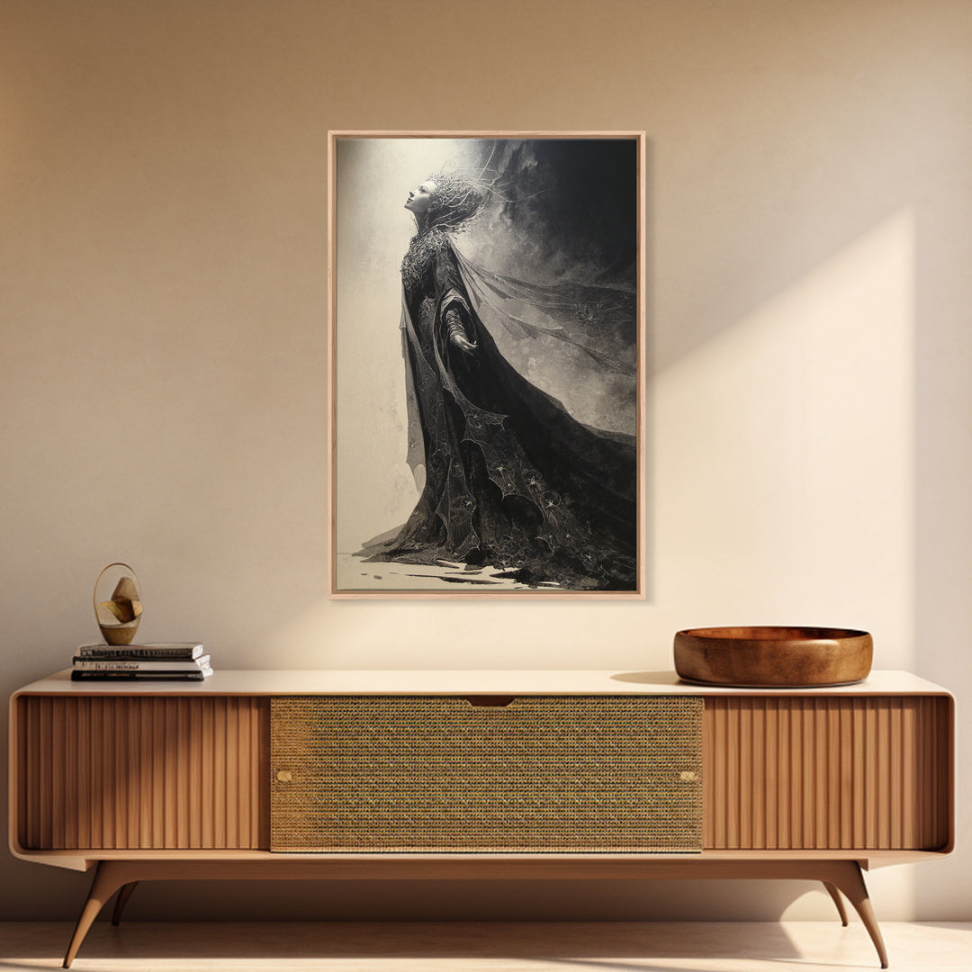 The Spider Queen, Symbolist Dream Art, Vertical Wall Art, Dark Fantasy Wall Art, Framed Canvas Print, Halloween Wall Art