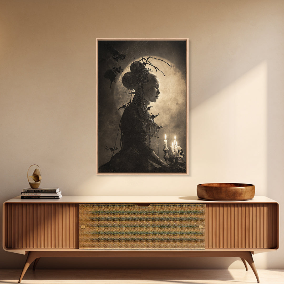 The Spider Queen, Decadent Gothic Art, Vertical Wall Art, Dark Halloween Decor, Canvas Print, Halloween Wall Art, Seasonal Home Decor