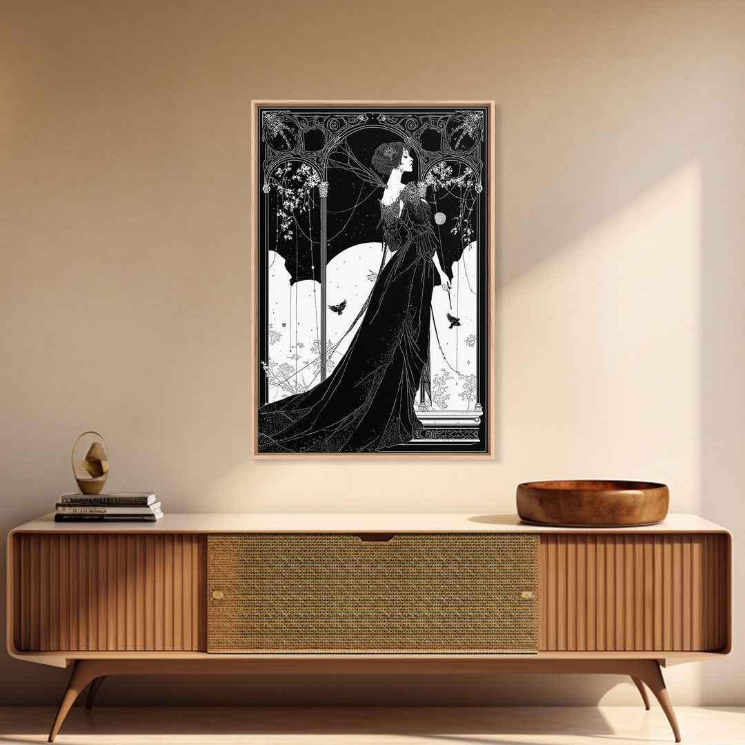 The Spider Queen, Decadent Line Art, Vertical Wall Art, Macabre Wall Art, Canvas Print, Halloween Wall Art, Dark Fantasy Art