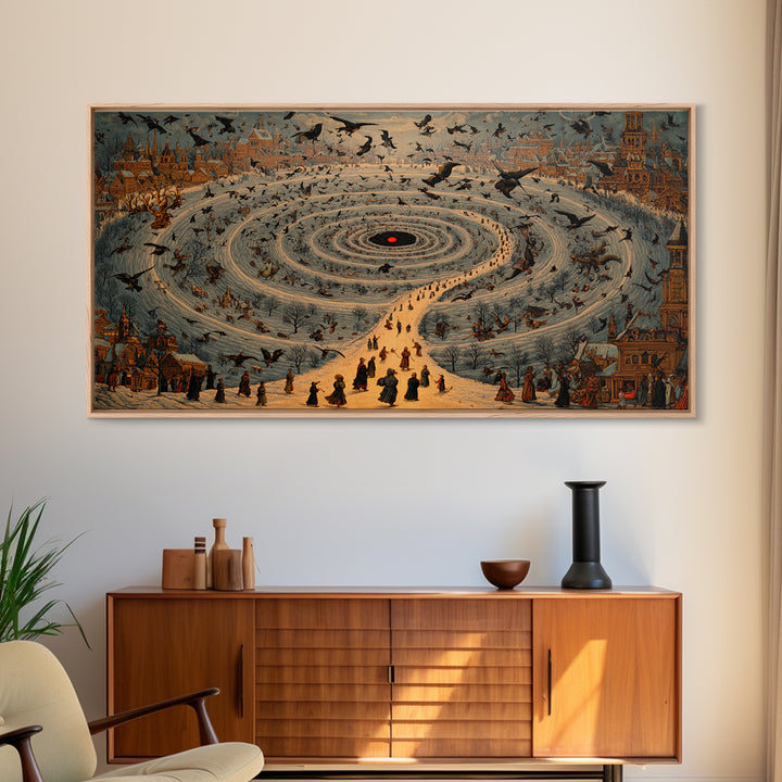 The Red-Eyed Moth Creature, Northern Renaissance Horror, Wide Panoramic Art, Dark Fantasy Wall Art, Canvas Print