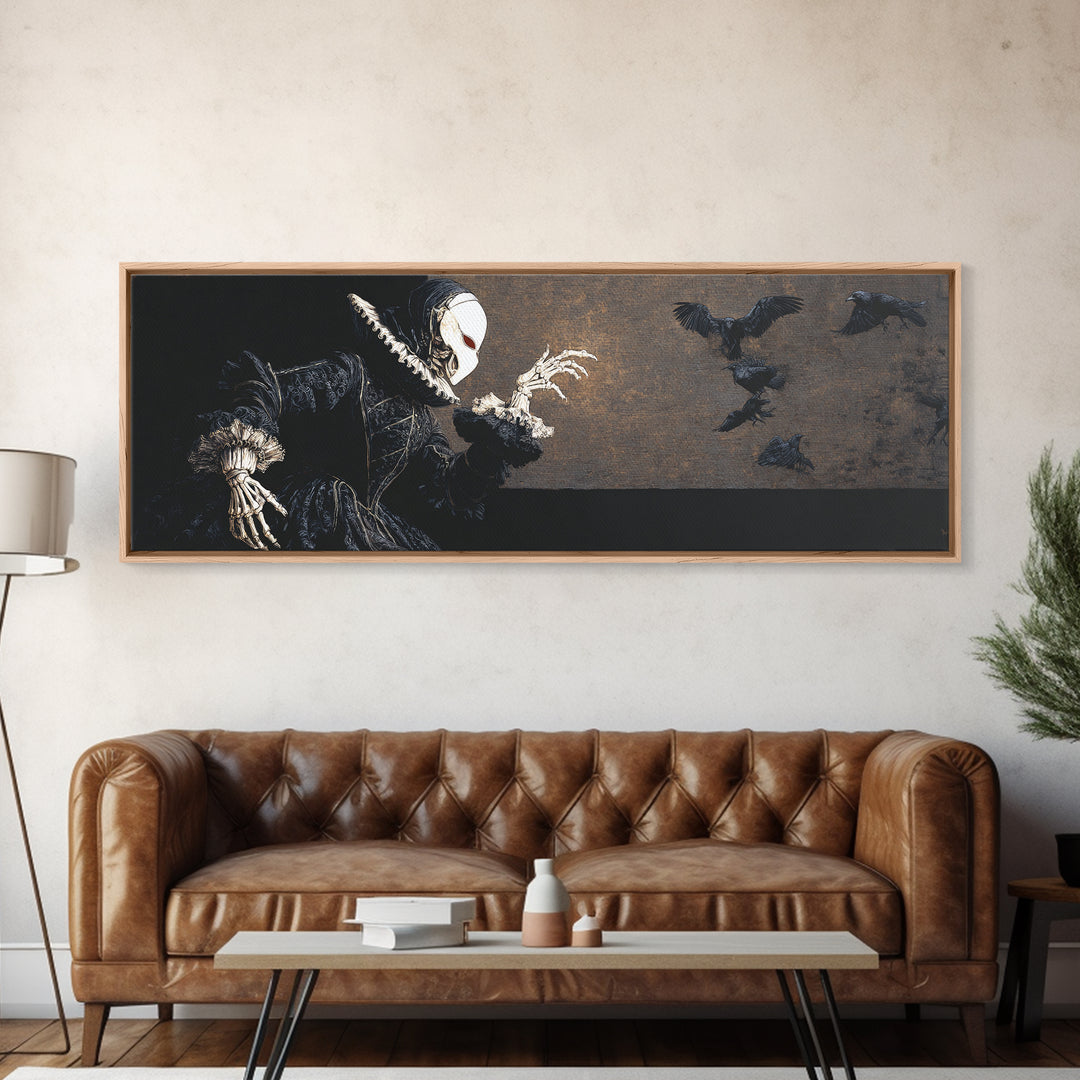 The Red-Eyed Moth Creature, Danse Macabre Art, Extra Wide Wall Art, Dark Halloween Decor, Canvas Print, Dark Fantasy Art