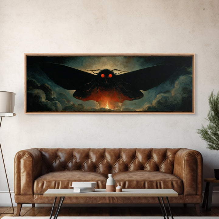 The Red-Eyed Moth Creature, Visionary Gothic Art, Extra Wide Wall Art, Dark Fantasy Wall Art, Framed Canvas Print, Halloween Wall Art