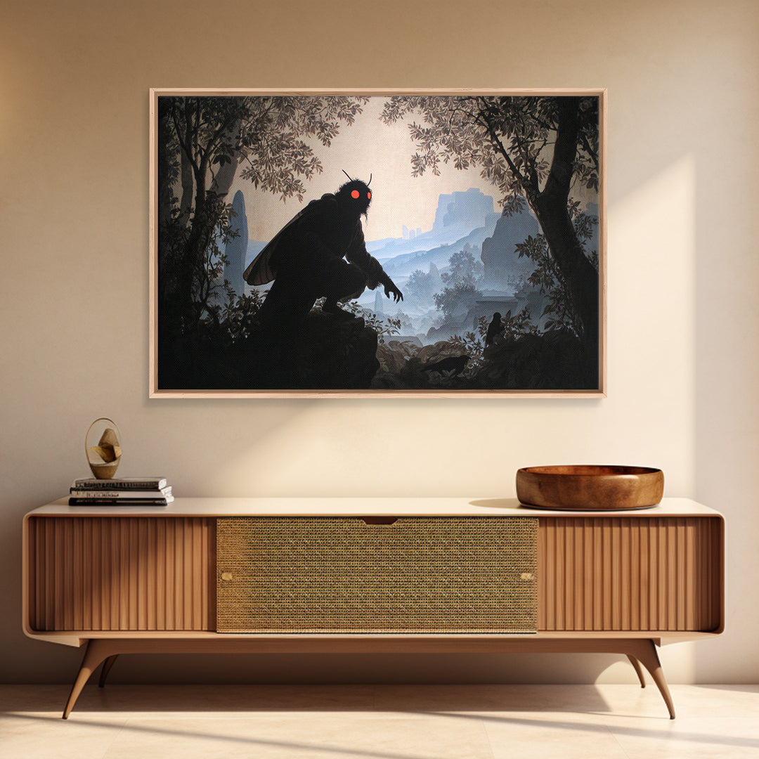 The Red-Eyed Moth Creature, Romantic Gothic Landscape, Landscape Wall Art, Gothic Horror Wall Art, Canvas Print, Halloween Decor