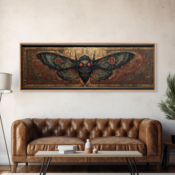 The Red-Eyed Moth Creature, Ornate Symbolist Art, Extra Wide Wall Art, Gothic Horror Wall Art, Canvas Print, Halloween Wall Art