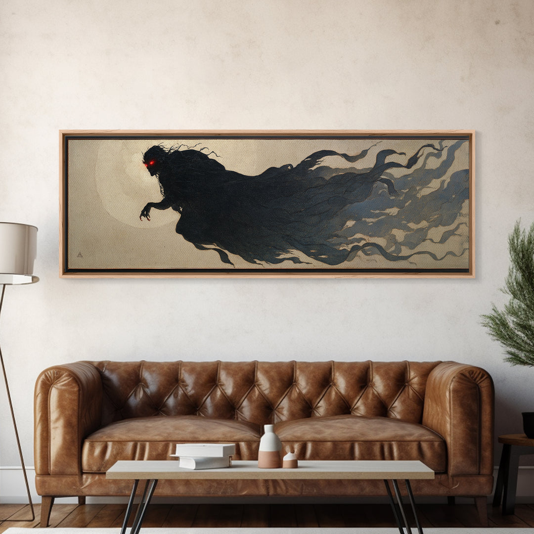 The Red-Eyed Moth Creature, Dark Symbolist Art, Extra Wide Wall Art, Gothic Horror Wall Art, Framed Canvas Print