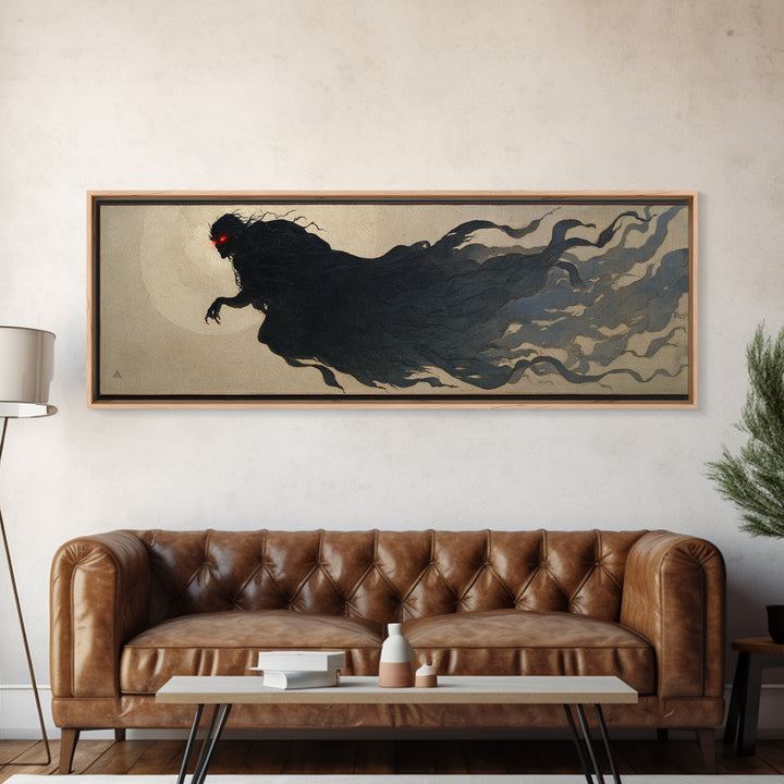 The Red-Eyed Moth Creature, Dark Symbolist Art, Extra Wide Wall Art, Gothic Horror Wall Art, Framed Canvas Print