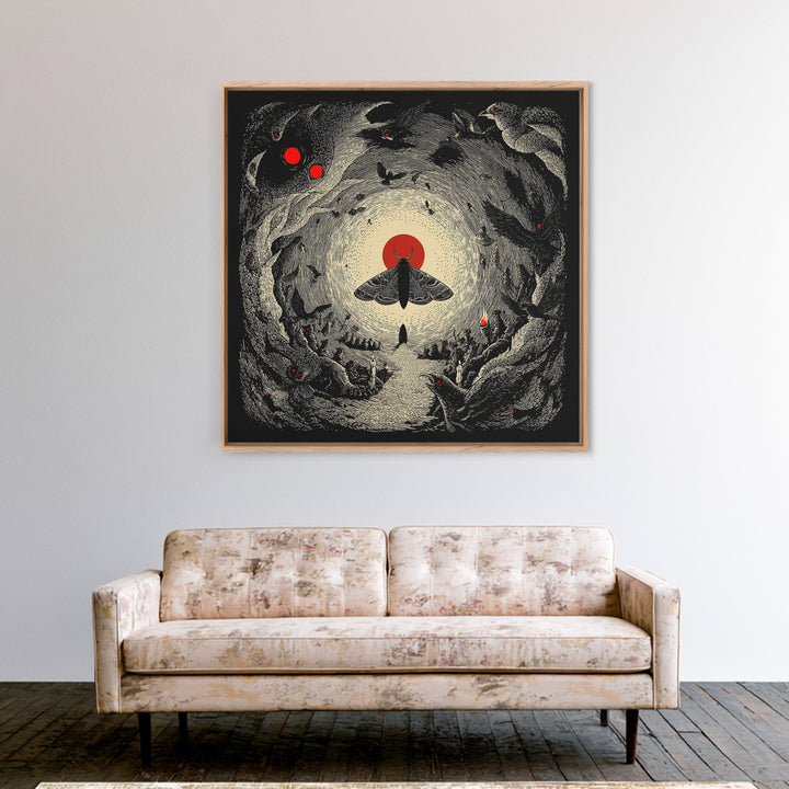 The Red-Eyed Moth Creature, Expressionist Nightmare Art, Square Wall Art, Dark Fantasy Wall Art, Canvas Print, Halloween Wall Art