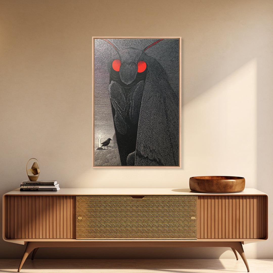 The Red-Eyed Moth Creature, Victorian Macabre Art, Vertical Wall Art, Dark Fantasy Wall Art, Canvas Print, Halloween Wall Art