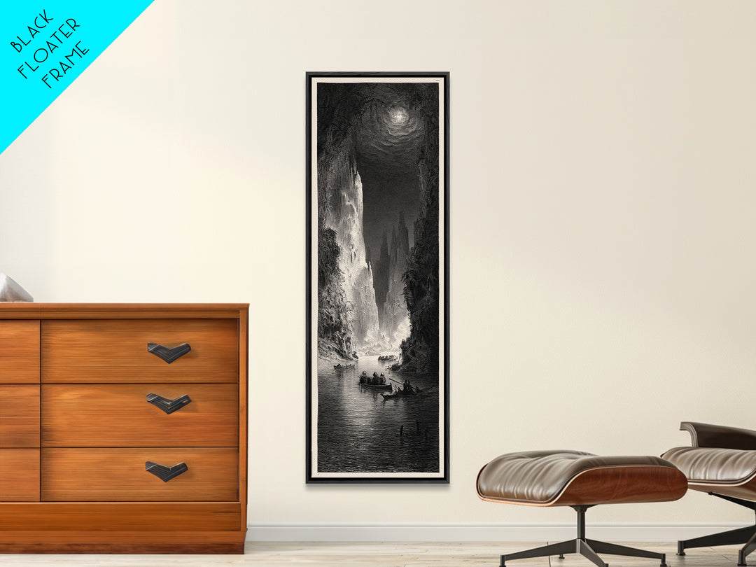 The Lake Phantom, Gothic Engraving Art, Tall Narrow Wall Art, Dark Fantasy Wall Art, Framed Canvas Print, Halloween Wall Art