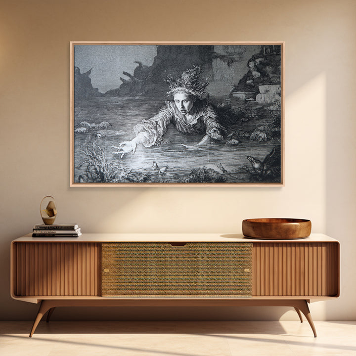 The Lake Phantom, Renaissance Engraving Art, Landscape Wall Art, Macabre Wall Art, Canvas Print, Halloween Wall Art, Halloween Decor