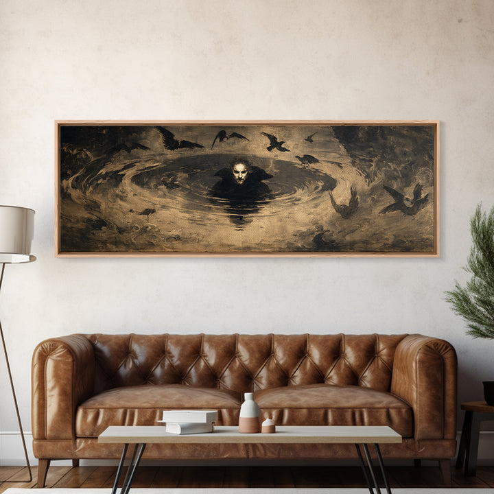 The Lake Phantom, Dark Romantic Horror Art, Extra Wide Wall Art, Macabre Wall Art, Framed Canvas Print, Halloween Wall Art