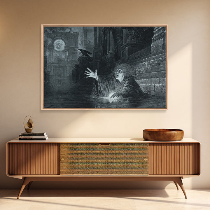 The Lake Phantom, Architectural Etching Art, Landscape Wall Art, Dark Fantasy Wall Art, Canvas Print, Halloween Wall Art