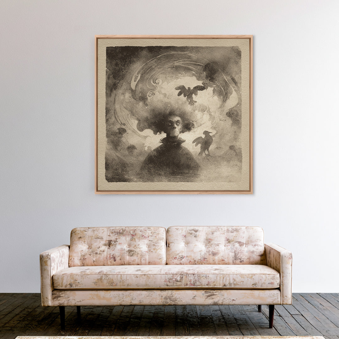 The Lake Phantom, Symbolist Dream Art, Square Wall Art, Dark Fantasy Wall Art, Framed Canvas Print, Halloween Wall Art