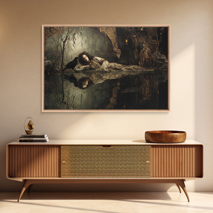 The Lake Phantom, Ornate Symbolist Art, Landscape Wall Art, Dark Fantasy Wall Art, Framed Canvas Print, Halloween Wall Art