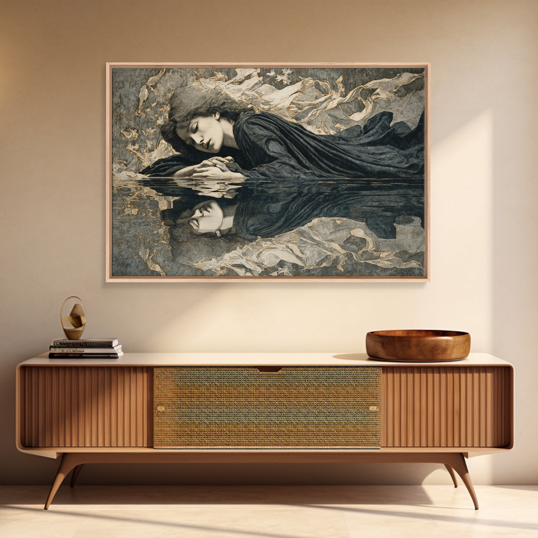 The Lake Phantom, Symbolist Death Art, Landscape Wall Art, Macabre Wall Art, Framed Canvas Print, Halloween Wall Art