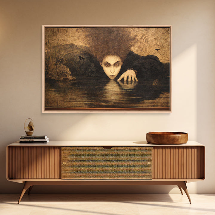 The Lake Phantom, Dark Symbolist Art, Landscape Wall Art, Gothic Horror Wall Art, Framed Canvas Print, Halloween Wall Art