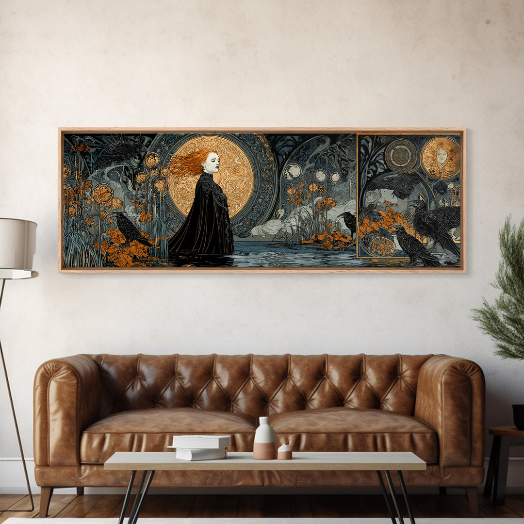 The Lake Phantom, Stained Glass Gothic Art, Extra Wide Wall Art, Dark Halloween Decor, Canvas Print, Halloween Wall Art, Statement Wall Art