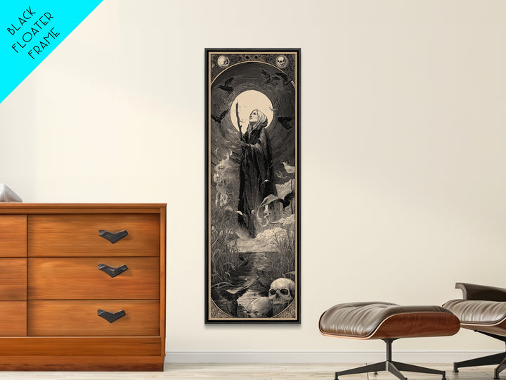 The Salt-Marsh Witch, Gothic Engraving Art, Tall Narrow Wall Art, Dark Halloween Decor, Canvas Print, Halloween Wall Art