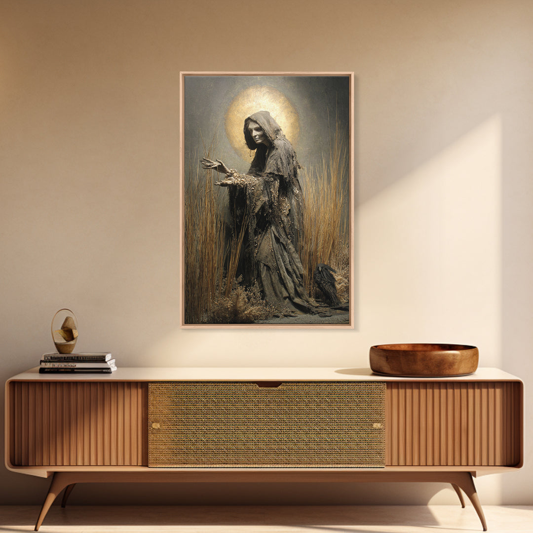 The Salt-Marsh Witch, Dark Renaissance Art, Vertical Wall Art, Dark Fantasy Wall Art, Canvas Print, Halloween Wall Art