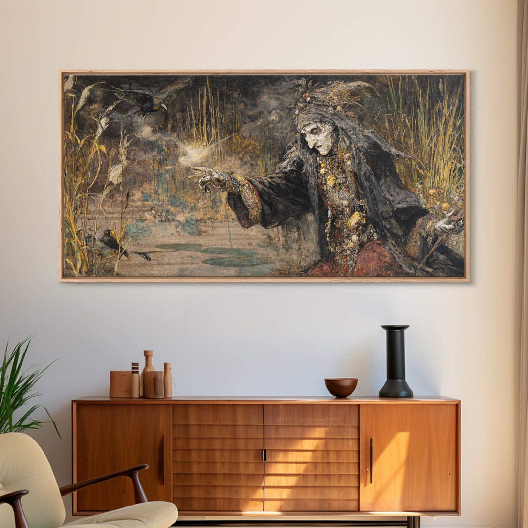 The Salt-Marsh Witch, Grotesque Carnival Art, Wide Panoramic Art, Dark Halloween Decor, Canvas Print, Halloween Wall Art