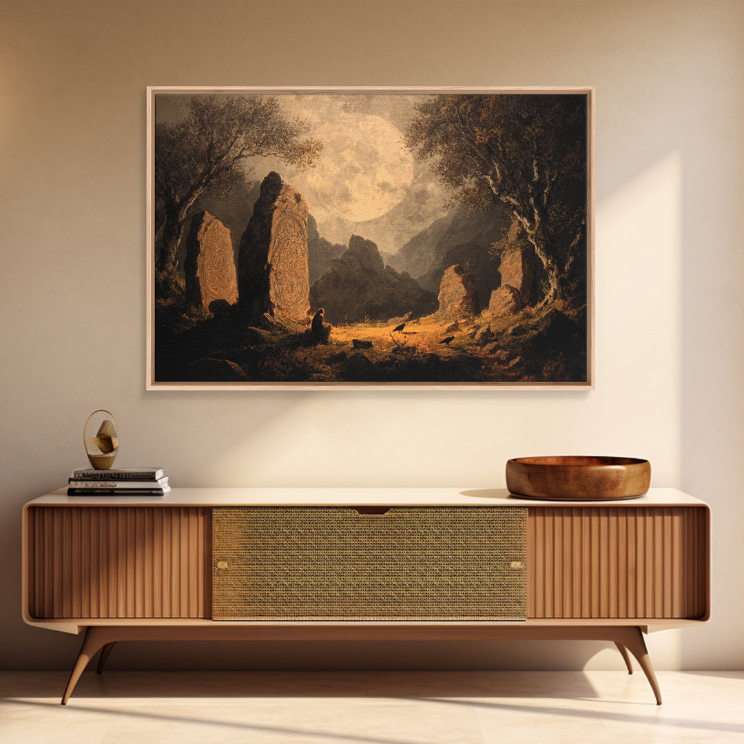 The Stone-Circle Spirit, Baroque Witchcraft Art, Landscape Wall Art, Gothic Horror Wall Art, Framed Canvas Print, Halloween Wall Art
