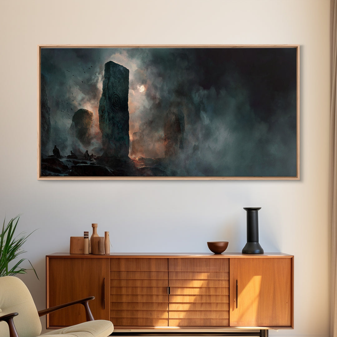 The Stone-Circle Spirit, Apocalyptic Romantic Art, Wide Panoramic Art, Gothic Horror Wall Art, Canvas Print, Halloween Wall Art