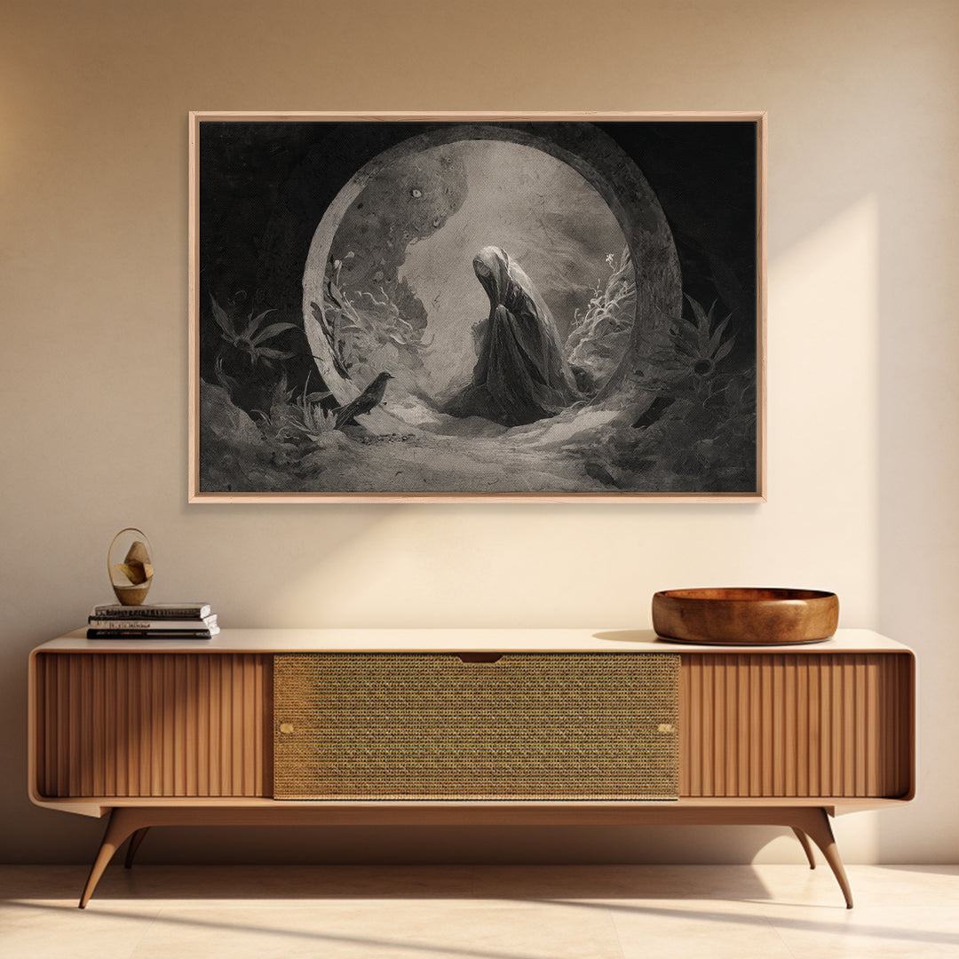 The Stone-Circle Spirit, Symbolist Dream Art, Landscape Wall Art, Gothic Horror Wall Art, Canvas Print, Halloween Wall Art