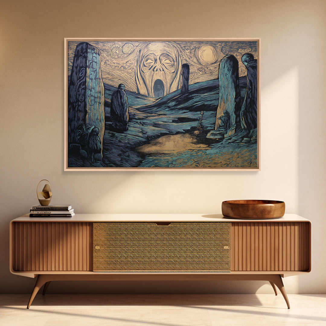 The Stone-Circle Spirit, Expressionist Gothic Art, Landscape Wall Art, Macabre Wall Art, Canvas Print, Halloween Wall Art
