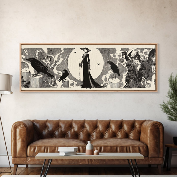 The Stone-Circle Spirit, Decadent Line Art, Extra Wide Wall Art, Dark Halloween Decor, Canvas Print, Halloween Wall Art