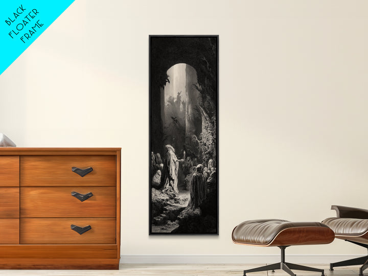 The Cave Oracle, Gothic Engraving Art, Tall Narrow Wall Art, Dark Halloween Decor, Framed Canvas Print, Halloween Wall Art