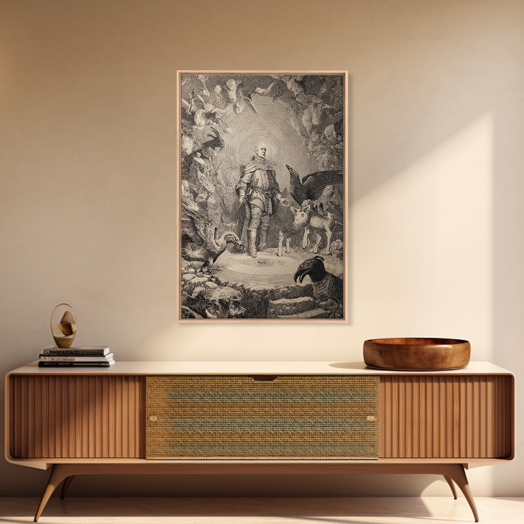 The Cave Oracle, Renaissance Engraving Art, Vertical Wall Art, Macabre Wall Art, Canvas Print, Halloween Wall Art, Dark Fantasy Art