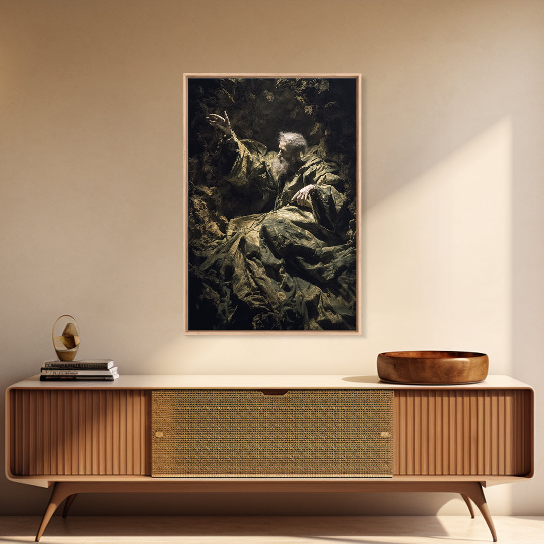 The Cave Oracle, Baroque Witchcraft Art, Vertical Wall Art, Macabre Wall Art, Framed Canvas Print, Halloween Wall Art