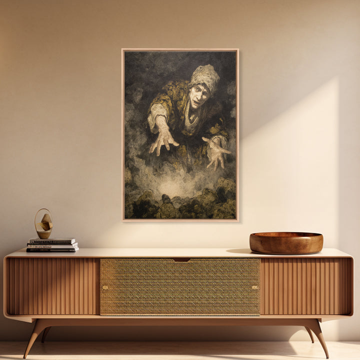 The Cave Oracle, Dark Romantic Horror Art, Vertical Wall Art, Dark Fantasy Wall Art, Canvas Print, Halloween Wall Art, Halloween Decor