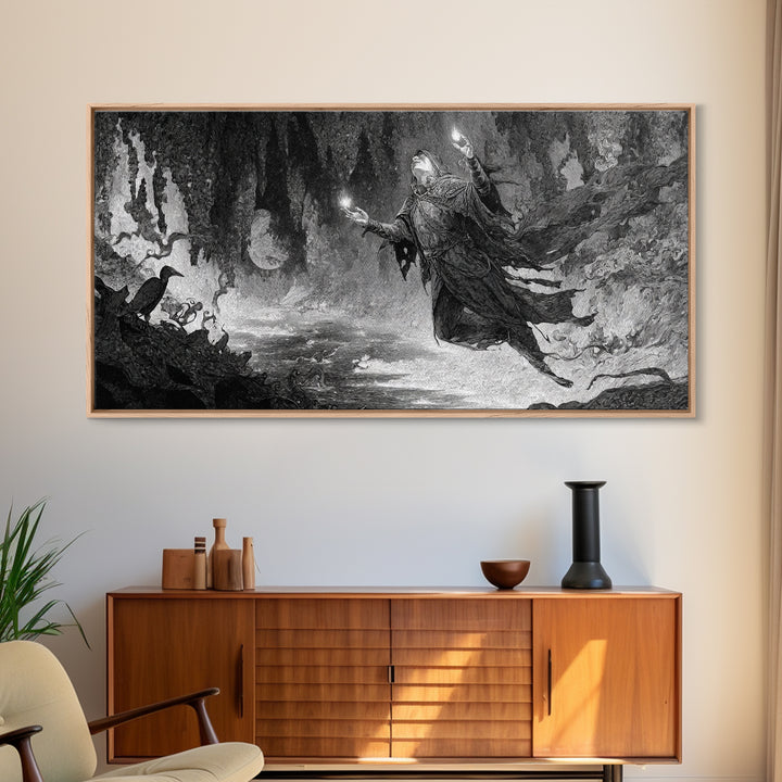 The Cave Oracle, Expressionist Nightmare Art, Wide Panoramic Art, Macabre Wall Art, Framed Canvas Print, Halloween Wall Art, Horror Wall Art