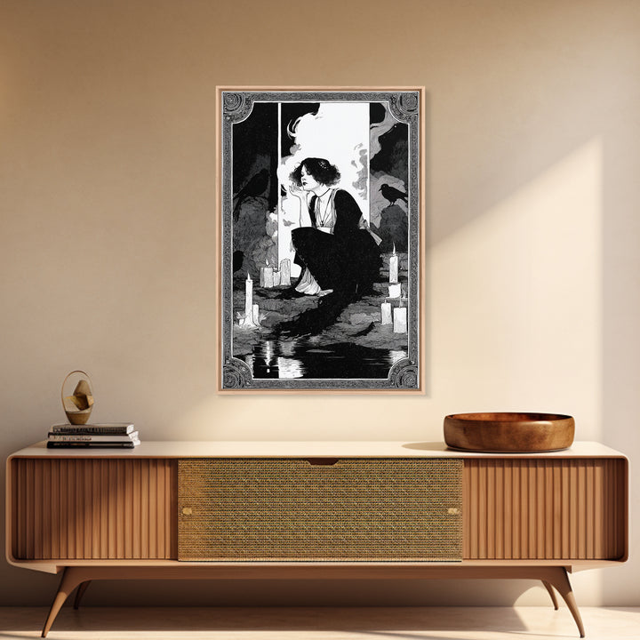 The Cave Oracle, Decadent Line Art, Vertical Wall Art, Gothic Horror Wall Art, Canvas Print, Halloween Wall Art