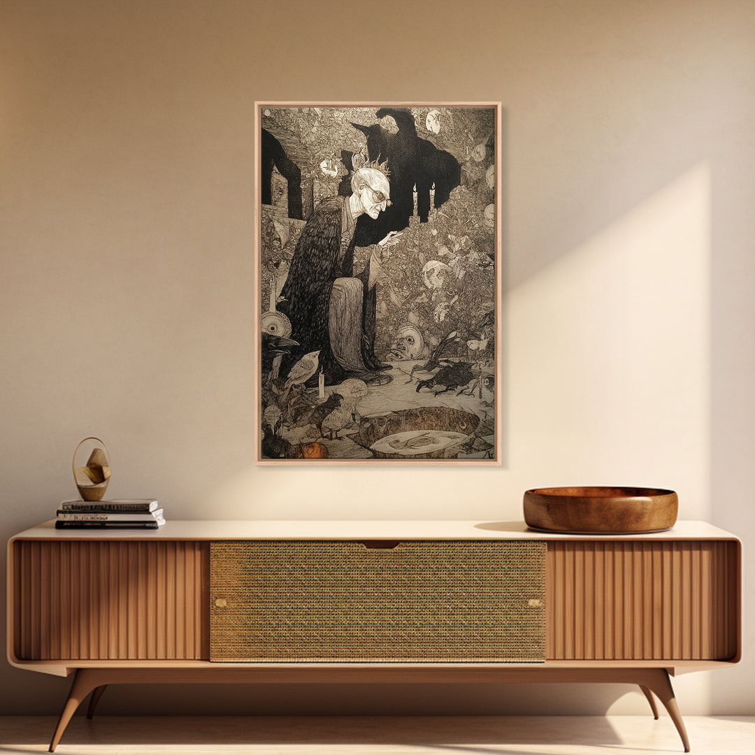The Cave Oracle, Victorian Macabre Art, Vertical Wall Art, Dark Halloween Decor, Canvas Print, Halloween Wall Art, Macabre Wall Art